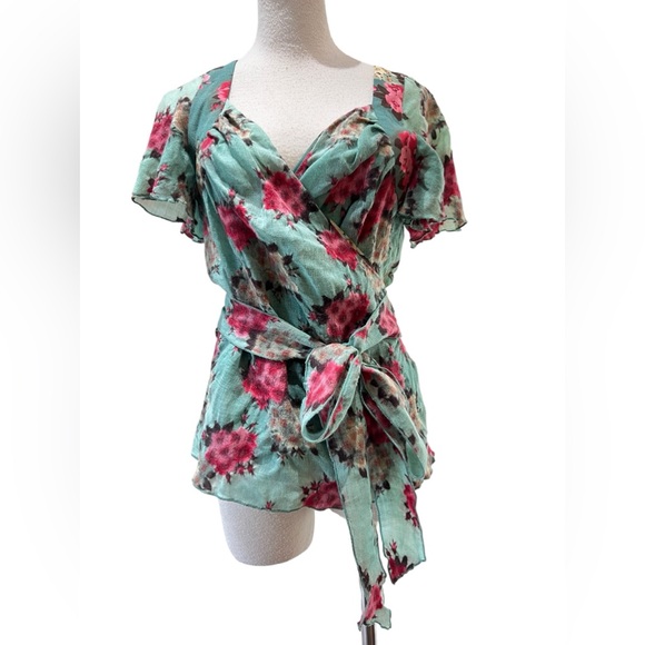 Kenzo green floral wool wrap blosue top - Picture 1 of 9